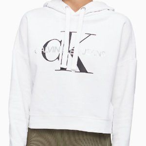 CALVIN KLEIN JEAN White Cropped Hoodie
